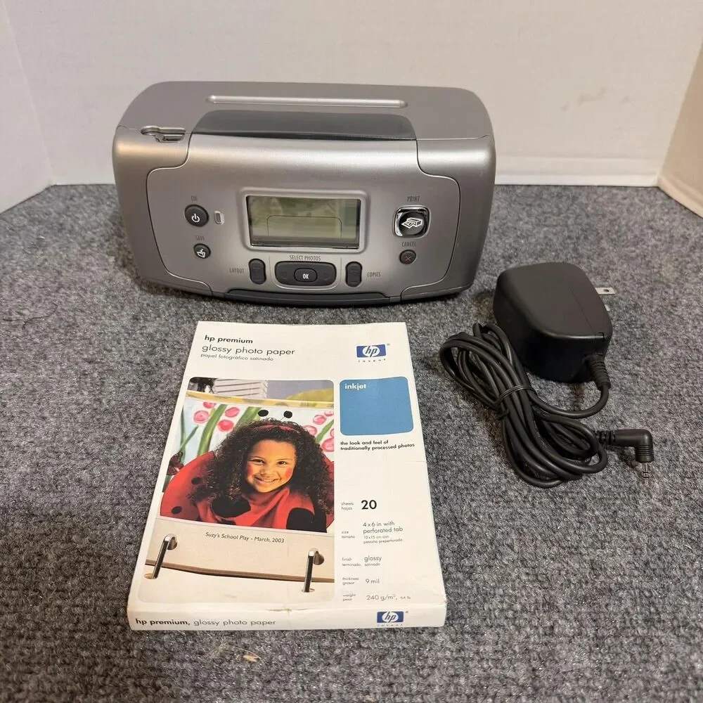 HP PhotoSmart 145 Digital Photo Printer Q3025A Inkjet Color AC Adapter Gray